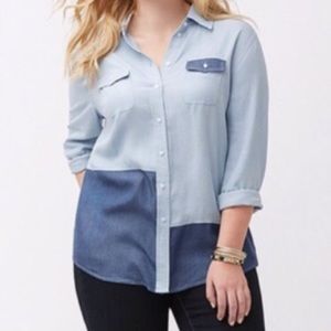 Lane Bryant Light Blue and Dark Blue Button Down Shirt